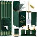 XLHOMO Bathroom Sets with Shower Curtain and Rugs Bathroom Accessories Set Hunter Green Bathroom Set,Soap Dispenser & Toilet Brush Holder Set with Stainless Steel Trash Can - size: Hunter Green, style: Bath Set+Shower Curtain+Bath Rugs