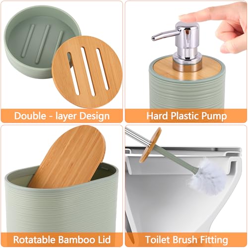 Bathroom Accessory Set,10 PCS LightGreen Bathroom Set with Trash Can,Toothbrush Holder,Soap Dispenser,Toothbrush Cup,Vanity Tray,Soap Dish,Toilet Brush,Qtip Holders - color: Lightgreen