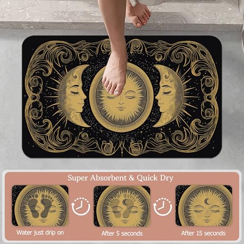 Mystical Moon Sun Bath Mat,Astrology Diatomaceous Earth Bath Mat,Rubber Backing Quick Dry Absorbent Washable Bathroom Rugs for Tub Non Slip 17"x29.5" - color: Mystical Moon Sun,astrology