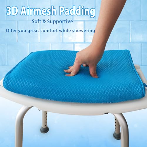 Shower Seat Cushion for Shower Chairs, Transfer Benches in Bathtub, Cushion for Sauna, 3D Mesh Pad with Hook, Slip-Resistant, Design for Elderly, Senior, Handicap & Disabled - size: Blue