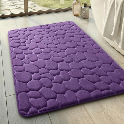 YIHOUSE Memory Foam Bath Mat Cobblestone Bathroom Rugs Super Water Absorbent Bath Mats for Bathroom Machine Washable Bath Rugs(17 x 24,Eggplant) - color: Eggplant Single, size: 1'5" x 2' (Rectangular)