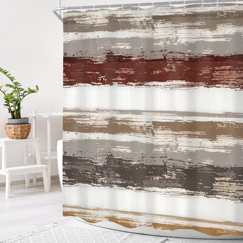 Abstract Brown 60Wx72H Shower Curtain Modern White Grey Striped Minimalist Geometric Simple Neutral Watercolor Oil Painting Bathroom Curtain Set Aesthetic Bath Bathroom Accessories Decor - size: 60"W x 72"L (Pack of 1)