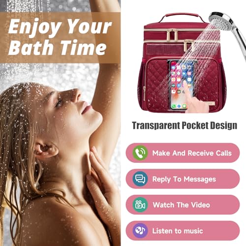 Tealari Large Toiletry Bag for Women Men,Bathroom Bag,Water Resistant Shower Bag,Makeup Bag,Portable Shower Caddy for College Dorm,Hanging Travel Toiletry Bag with Transparent Waterproof Phone Pocket - color: Wine Red