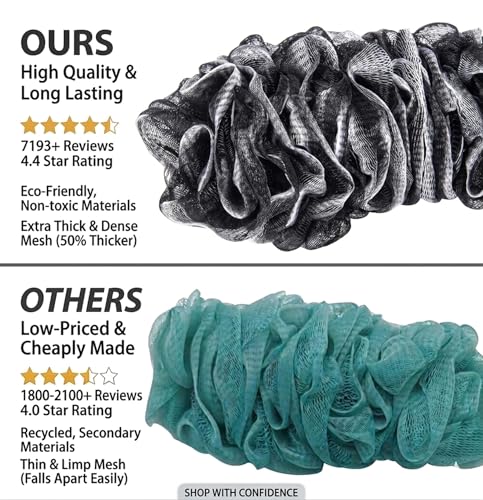 Back Scrubber for Shower, Loofah Long Handle Bath Body Brush, Soft Nylon Mesh Sponge On a Stick for Shower Men Women Kids Elderly, Exfoliating Scrub Cleaning Luffa for All Kinds of Skin(Black) - color: Black