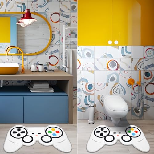 Gaming Bath Mat, Gamer Bath Rugs Non-Slip Absorbent PlayStation Rug Video Game Rug for Bathroom Floor Tub Kids Bathroom Rugs - color: White