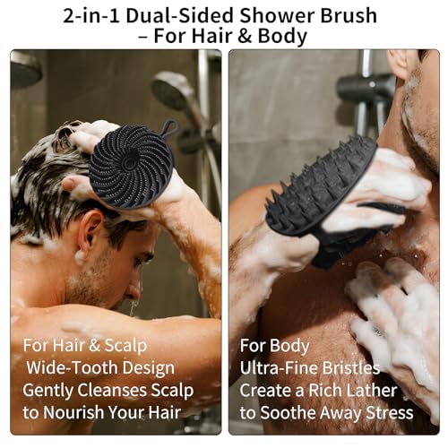 Larger Silicone Body Scrubber&Scalp Massager Hair Growth,Dual Sided Dual-Use,Exfoliating Body Scrubber,Wet&Dry Brush for Hair Massager Scalp,Silicone Shower Scrubber (Black) - color: Black