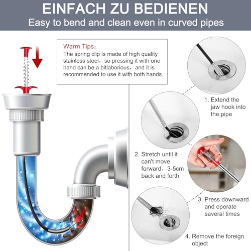 Hair Catcher Drain Auger Cleaner Tool Set - 3 × 53 Inch Sink Snake + 1 × 35 Inch Drain Clog Remover, Set For Toilet, Kitchen Sink, Bathroom Tub, Sewer，4 Pack