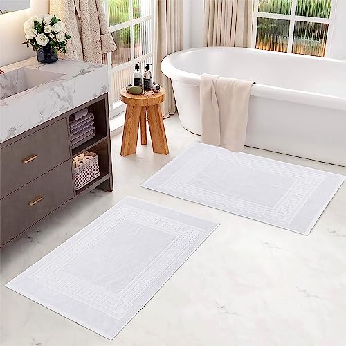 Superior Heavyweight Cotton Bath Mats, Bath Rugs For Bathroom Accessories, Washable Rug For Shower, Bath, Toilet, Modern Decor, No Backing, Luxury Hotel And Spa Quality, Set of 2, 22" x 35", White - color: White, size: 22" x 35" (Set of 2)