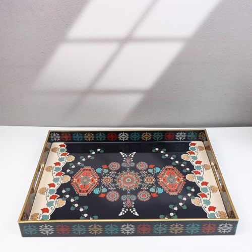 Spsyrine Serving Tray with Handles, Plastic Decorative Tray for Coffee Table, Living Room, Home Decor, 3040M - color: Multi M