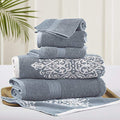 Modern Threads 6 Piece Reversible Yarn Dyed Jacquard Towel Set Artesia Damask Sterling Blue - color: Sterling Blue