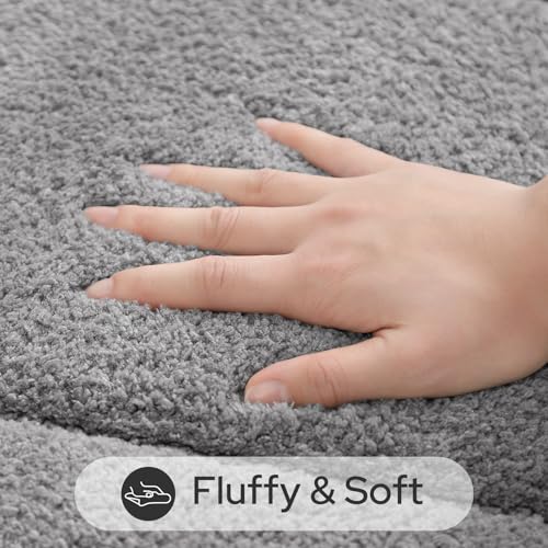 HOMEIDEAS Bathroom Rugs Sets 2 Piece, Soft Bathroom Mats and Absorbent Microfiber Machine Washable Bath Mats for Shower Room, Bathtub, Kitchen (20" x 32" + 16" x 24", Grey) - color: Grey
