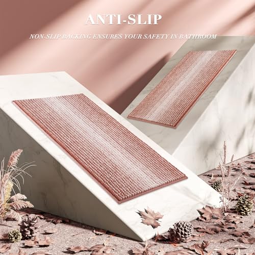 BSICPRO Bathroom Rugs and Mats Sets, 2 Piece Thick Absorbent Chenille Bath Mat Rug Set Non Slip, Soft Bath Room Floor Mats for Bathroom, Machine Washable (20" x 47" Plus 16" x 24",Caramel Brown) - color: Caramel Brown, size: 20" x 47" Plus 16" x 24"