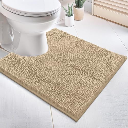 LuxUrux Birch Bath Mat - U-Shaped Contoured Rug for Around Toilet, Super Absorbent Shaggy Bath Rug. Easy Machine Wash & Dry (20" x 23", Birch) - color: Birch, size: 23'' x 20'' U