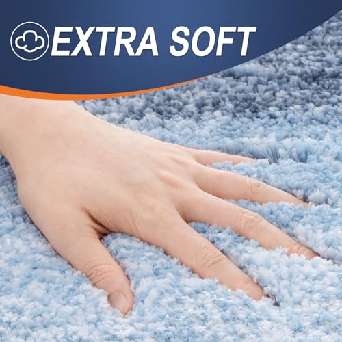 OLANLY Bathroom Rug Set 2 Piece, Soft Absorbent Microfiber Bath Mats and U-Shaped Contour Toilet Rug, Non-Slip, Machine Wash Dry, Plush Shaggy Bath Mats for Bathroom (24"x16"+24"x20", Blue) - color: Blue, size: 24" X 16" + U24" X 20"