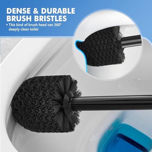 LOVLOY Toilet Plunger and Brush with Holder, Bowl Brush and Heavy Duty Toilet Plunger Set with Ventilated Holder, 2-in-1 Toilet Brush and Plunger Combo for 5.3-inch Toilet Drain New Pack (Black, 1) - color: Black