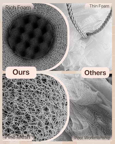 Super Soft Sunflower Suction Cup Bath Sponge loofah, 2026 Upgraded 2-in-1 Sunflower Ball Exfoliating Bath Sponge Cleaning Brush, Mesh Shower Body Sponge Accessories for Women, Men Shower (Black+Grey) - color: Black+grey