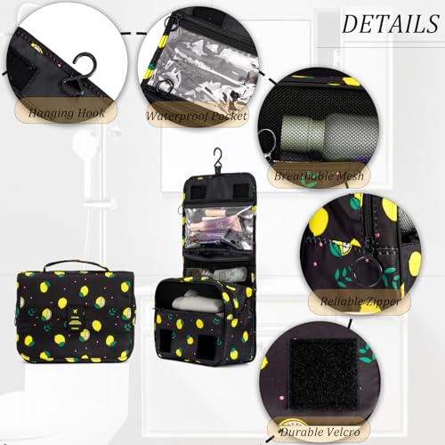 L&FY Hanging Travel Toiletry Bag Women's Cosmetic Organizer Makeup Pouch Men's Dopp Kits With Handle(Grey Lemon) - color: Grey Lemon, size: Compact Size