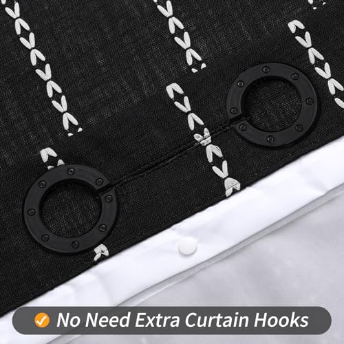 MitoVilla No Hooks Required Boho Farmhouse Shower Curtain with Snap-in Liner, Cotton Linen Fabric Shower Curtains with Tassels for Rustic Neutral Bathroom Decor, Black and White, 72 x 74 - color: Black