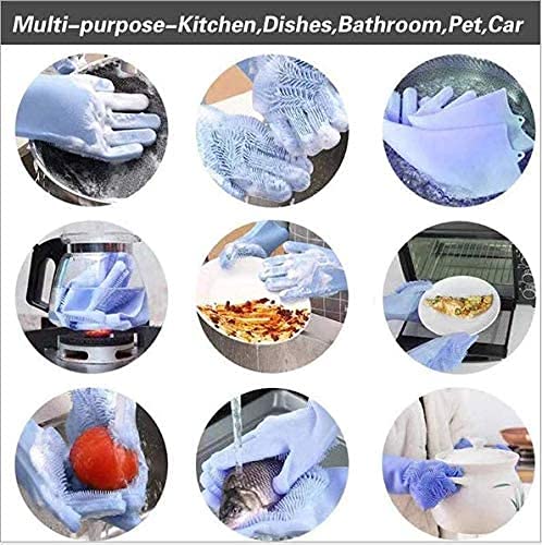 Silicone Dishwashing Gloves, Pet Grooming Rubber Scrubbing for Dishes, Sponge Wash Cleaning with Scrubbers (13.6" L) - color: Green