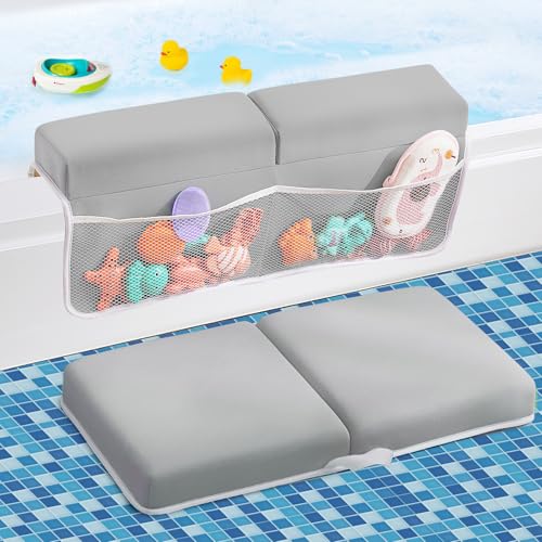 Bath Kneeler and Elbow Rest Pad Set, Thick Soft Quick Dry Bathtub Mat for Baby Bathing Time, Memory Foam With Toys Organizer, Gifts for Parents, Grey - color: Grey