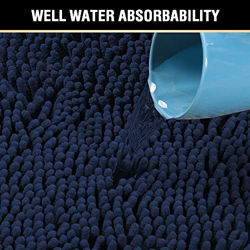 H.VERSAILTEX Bath Mats Non Slip for Bathroom Rugs Soft, Absorbent, Shaggy Microfiber,Machine-Washable Dry Fast Bedroom Area Rugs Perfect for Door Mat (32"x 20" and 20" x 20" U Shape, Navy) - color: Navy, size: 20" x 32" Plus 20" x 20"