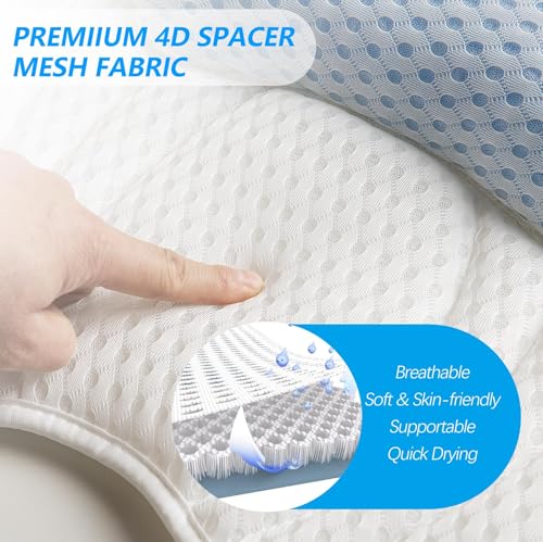 Bath Pillow for Tub, Luxury Bathtub Pillows with Head, Neck and Back Support, Bath Tub Pillow with Soft 4D Breathable Air Mesh Fabric and Non-Slip Suction Cups, Relaxing Bath Tub Accessories, White
