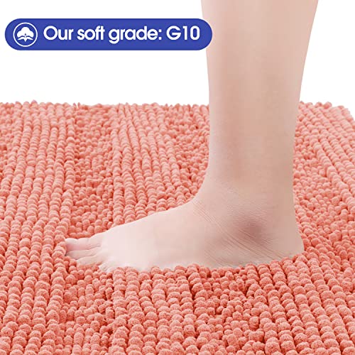 ACCUMTEK Striped Coral Bathroom Rug Mat 48"x20" Ultra Soft, Non Slip Chenille Bath Rugs, Absorbent Plush Shaggy Bath Mats for Bathroom, Bedroom, Kitchen, Shower, Tub - color: Coral, size: 1'8" x 3'11" (Runner)