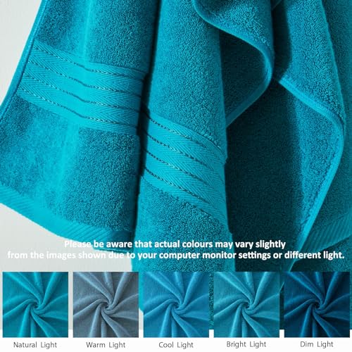 COZYART Luxury Crystal Teal/Peacock Blue Bath Towels Set, Cotton Hotel Large Towels for Bathroom, Thick Bathroom Set of 3 with 1 Bath Towel, 1 Hand Towel, 1 Washcloth, 650 GSM - color: Crystal Teal/Peacock Blue, size: 3 Piece Towel Set