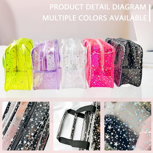 Yellow Star Large Cosmetic Bag and Travel Pouch with Handle,Durable Material,Zipper Design-Ideal for Makeup,Travel Essentials - color: Fluorescent Yellow