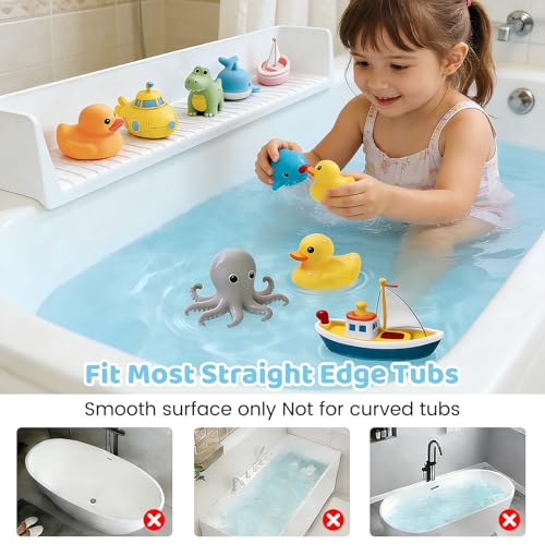 Bathtub Tray Splash Guard: Silicone Bathtub Splash Guard with Suction Cups, Bathtub Side Tray & Bath Toys Holder for Water Spill Prevention & Bathroom Storage, Grey