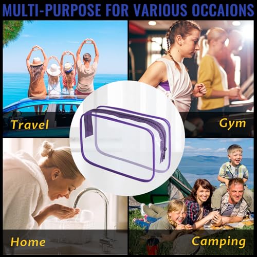 YedsIntu 16 Pieces Clear Makeup Bag PVC Zippered Clear Toiletry Carry Pouch Portable Cosmetics Bag Waterproof Makeup Bag Vinyl Plastic Organizer Case for Travel Vacation Bathroom (Purple-M) - color: Purple-M