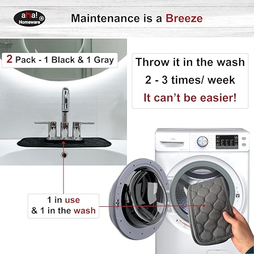Bathroom Sink Splash Guard Oval-Hole Rectangle-Hole: AHA HOMEWARE, Faucet Mat for Bathroom Sink Oval Base , Bathroom Sink Water Splash Guard Centerset Rectangle Base (Black & Gray) - color: Black & Gray