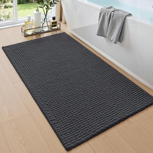 DEXI Bathroom Rugs 43x24, Non Slip Washable Bath Mat, Absorbent Chenille Bathmat, Ultra Soft Thick Carpet for Tub Shower Floor, Dark Grey - color: Dark Grey, size: 43" X 24" (Rectangular)