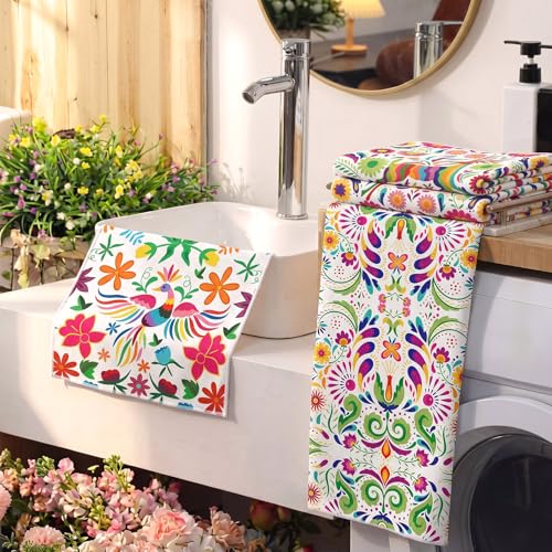 Moukeren Set of 3 Mexican Bath Towels Dia De Los Muertos Decorations Mexican Themed Bath Towel Hand Towel and Washcloth Soft Absorbent Decorative Towels for Bathroom Kitchen Hotel Gym Spa - style: Mexican