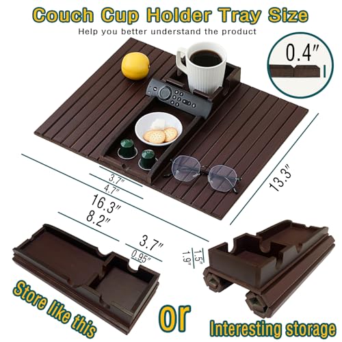 Bamboo Couch Cup Holder Arm Tray Table，Foldable Couch Drink Holder Armrest Table，Sofa Arm Rest Tray，Flexible Arm Chair Table Recliners for Drink,Cups, Snacks, Phone, Remote (Mahogany) - color: Mahogany