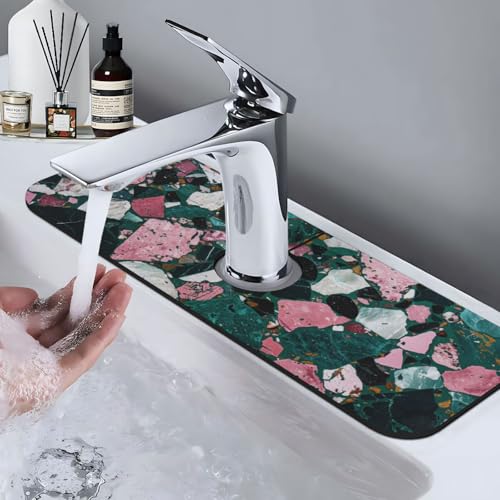 Faucet Draining Mat For Kitchen Sink, Terrazzo Dark Green Diatom Mud Absorbent Drain Pad For Bathroom Kitchen Sink Splash Guard Drying Mat - color: Terrazzo Dark Green