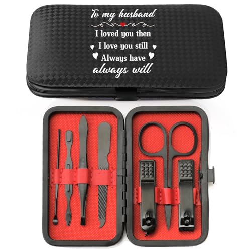 Husband Valentines Day Gifts,Sentimental Birthday Christmas Mens Gifts Stocking Stuffers for Husband from Wife Anniversary Personalized Gift Christmas Nail Clippers Manicure Kit for Men Pedicure Tools - color: Black Husband