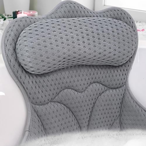 REEZEIVI Bath Pillows for Tub,Bath Pillow with 6 Non-Slip Suction Cups,Soft 4D Mesh Fabric,Bathtub Pillows for Tub Neck and Back Support,Extra Thick Luxury Bathtub Pillows,Grey - color: Grey