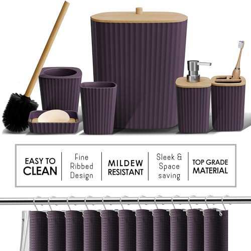 Clara Clark Bathroom Accessories Set - Bathroom Set, Bathroom Sets with Shower Curtain and Rugs, Shower Curtain Set with Trash Can - Purple - 22PC - color: Purple, size: Complete Set + Bath Rugs