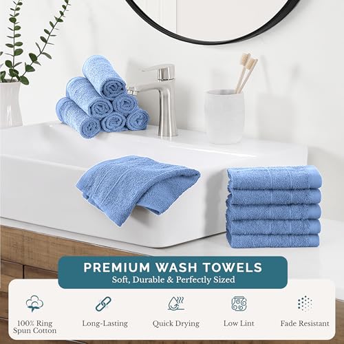 Casa Platino Blue Wash Cloths - 100% Cotton 12 Pack Set - 13"x13" Soft Surface, Reinforced Edges & Quick Drying - Highly Absorbent & Fade Resistant - Ideal for Salon, Spa & Hotel - Cerulean Blue - color: 06: Cerulean Blue, size: 12 Piece Wash Cloth
