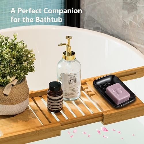 Gomakren Ceramic Soap Dish Bar Soap Holder for Bathroom Kitchen Sink Black | Keeps soap dry & long-lasting, raised scalloped design, non-slip base, easy to clean, versatile tray counter storage & decor - color: Black, size: Scalloped