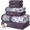 Modern Threads 6 Piece Bath Towel Set – Bathroom Set with 2 Bath Towels, 2 Hand Towels, and 2 Wash Cloths – 100% Cotton, Super Absorbent & Extra Soft – Reversible Floral Trail (Purple) - color: Purple