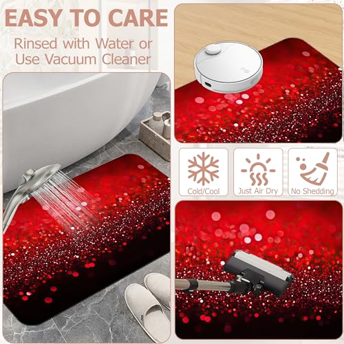 Diatomaceous Earth Bath Mat,Red Black Gradienr Bath Rugs,Glitter Non-Slip Thin Absorbent Fast Drying Easy to Clean for Bathroom Laundry Home Kitchen Door Mat 17x29.5Inch - color: Red Black Gradienr,glitter