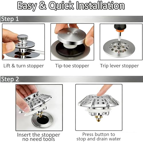 AzWzz Bathtub Drain Stopper, Pop Up Tub Stopper Plug with Bathtub Drain Hair Catcher Cover, Universal for 1.45 in to 1.8 in Tub Drain, Brushed Nickel - color: Brushed Nickel, style: Tub Drain Stopper with Hair Catcher