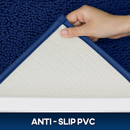 TREETONE Chenille Bath Mat 3 Pieces Bathroom Rugs Set, 20x20 Inches U-Shape Contoured Toilet Mat & 20x32Inches Rug & Lid Cover,Soft, Water Absorbent Plush Rugs for Tub Shower & Bath Room -Navy Blue - color: Navy Blue, size: Set of 3-Medium 20" x 30"/Conto