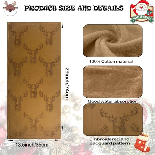 2 Pack Christmas Reindeer Hand Towels 100% Cotton Jacquard Holiday Kitchen Dish Towels Retro Neutral Brown Bathroom Towels Set Gift Seasonal Xmas Winter Bathroom Decor(Brown Reindeer) - color: Brown Reindeer
