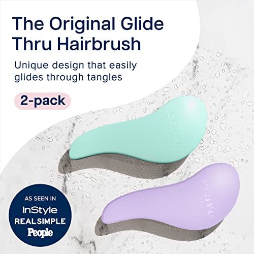 Crave Naturals Glide Thru Detangling Brush for Adults and Kids - Detangler Brush for Curly or Straight, Wet or Dry Hair - Gentle on Tangles Hair Comb - 7.5x3-Inch, Turquoise and Purple (Pack of 2) - color: Turquoise & Purple, size: 2 Pack (Regular)