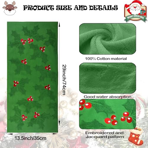 2 Pack Christmas Holly Berry Hand Towels 100% Cotton Jacquard Holiday Kitchen Dish Towels Retro Neutral Green Bathroom Towels Set Gift Seasonal Xmas Winter Bathroom Decor (Holly Berry Green) - color: Holly Berry Green