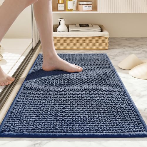 Bathroom Rugs Non Slip Washable, Super Absorbent Thin Bath Mat for Small Quick Dry Low Pile Bathroom Rug, (Navy Blue, 32″x20″) - color: Navy Blue, size: 1'8" x 2'8" (32″x20″)