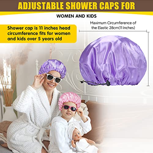 Fishent Shower Cap, 4 Packs Reusable Adjustable Double Layer Waterproof shower Caps for Women, Waterproof Bathing Shower Hat Hair Cap for Adult and Kids (Solid, Medium) - color: Solid, size: Medium